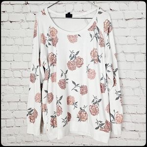TORRID Pink & White Cottagecore Floral Peony Scoop Neck Knit Top Size: 2 (2x)